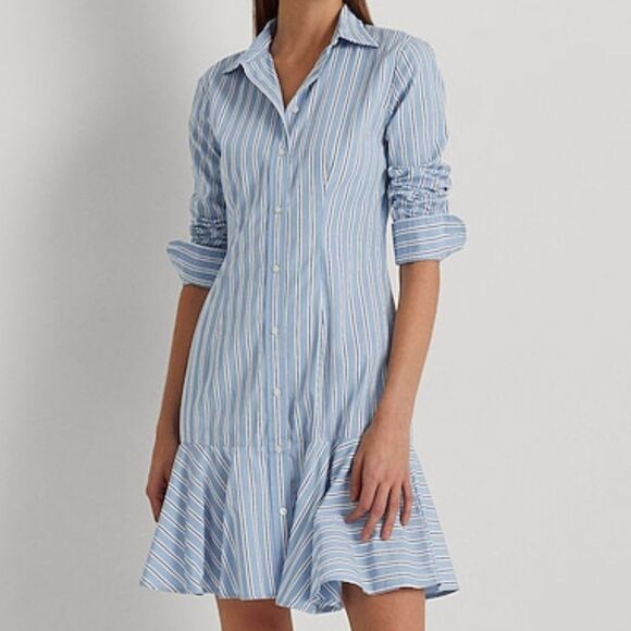 Lauren Ralph Lauren Striped Cotton Shirt Dress Size 14 - Picture 1 of 8